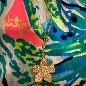 Lilly Pulitzer Gold Floral Necklace with Rhinestones new with tags